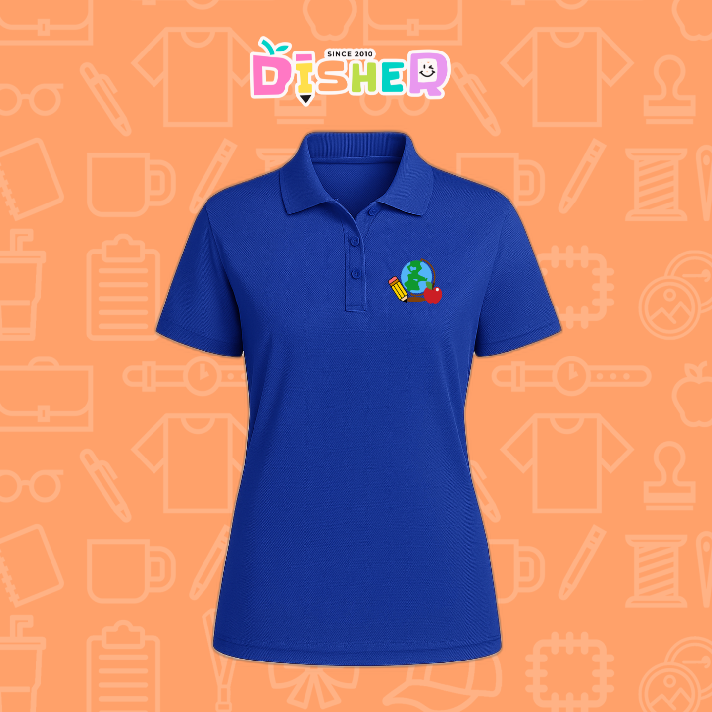 PBD-D-070: Polo Bordada Dry Fit Dama I Globo terráqueo