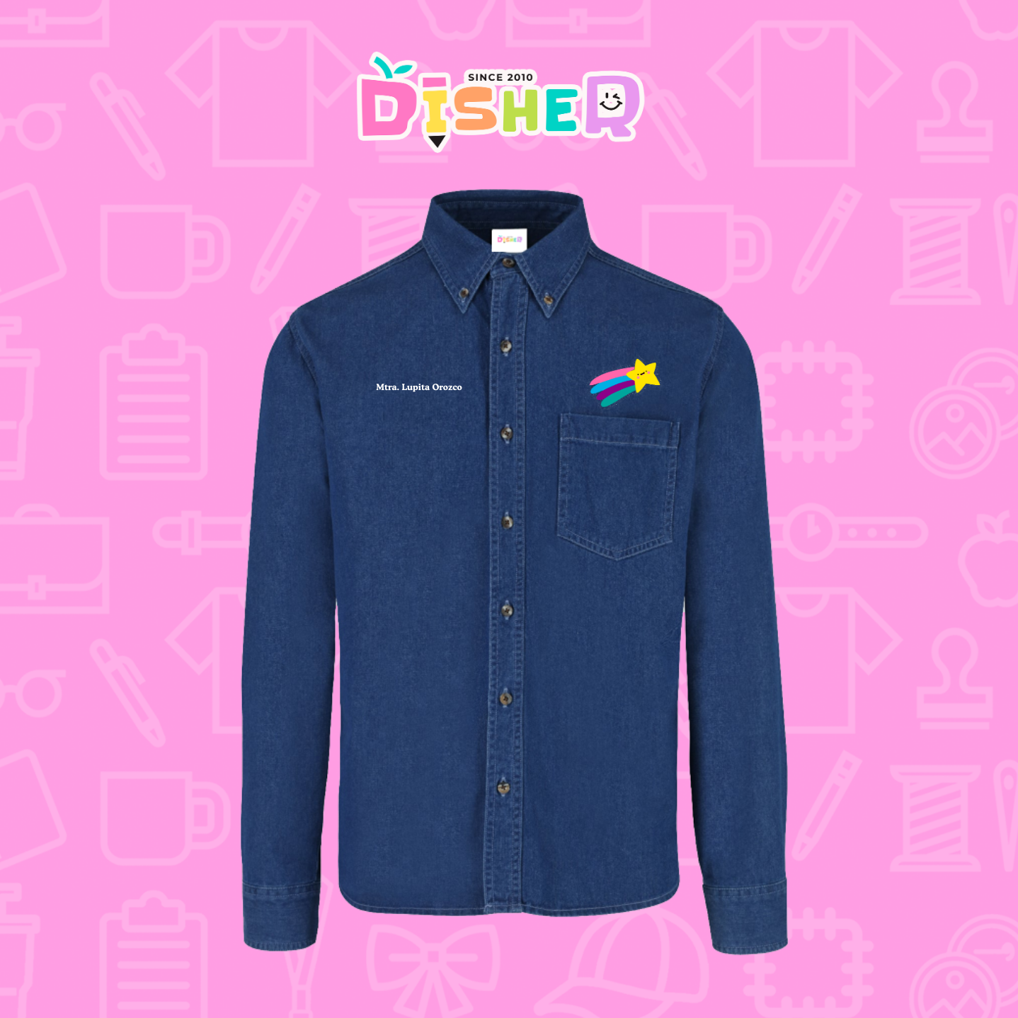 CBML-C-019: Camisa Bordada Mezclilla Manga Larga Caballero I Estrellita fugaz