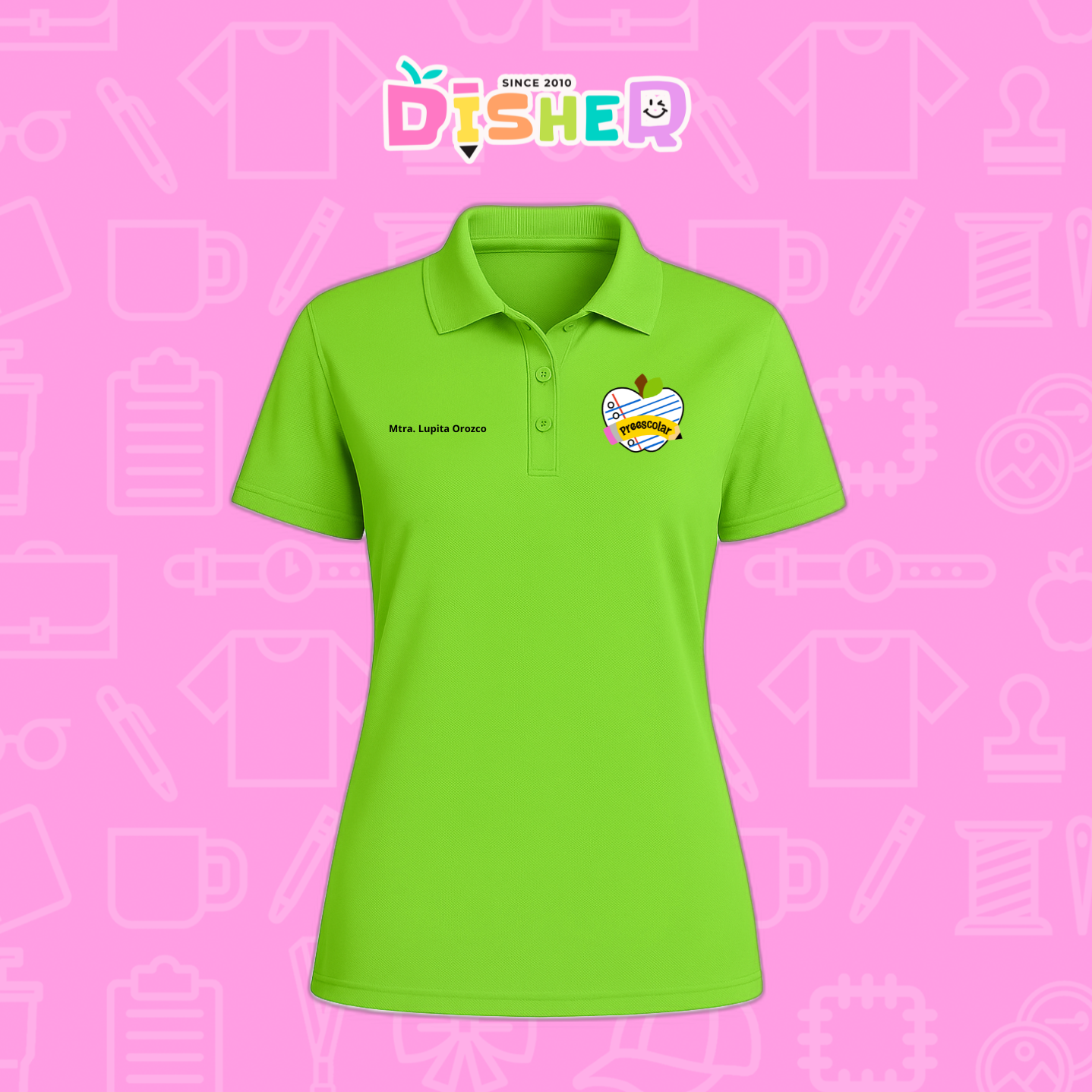 PBD-D-092: Polo Bordada Dry Fit Dama I Corazón papel preescolar