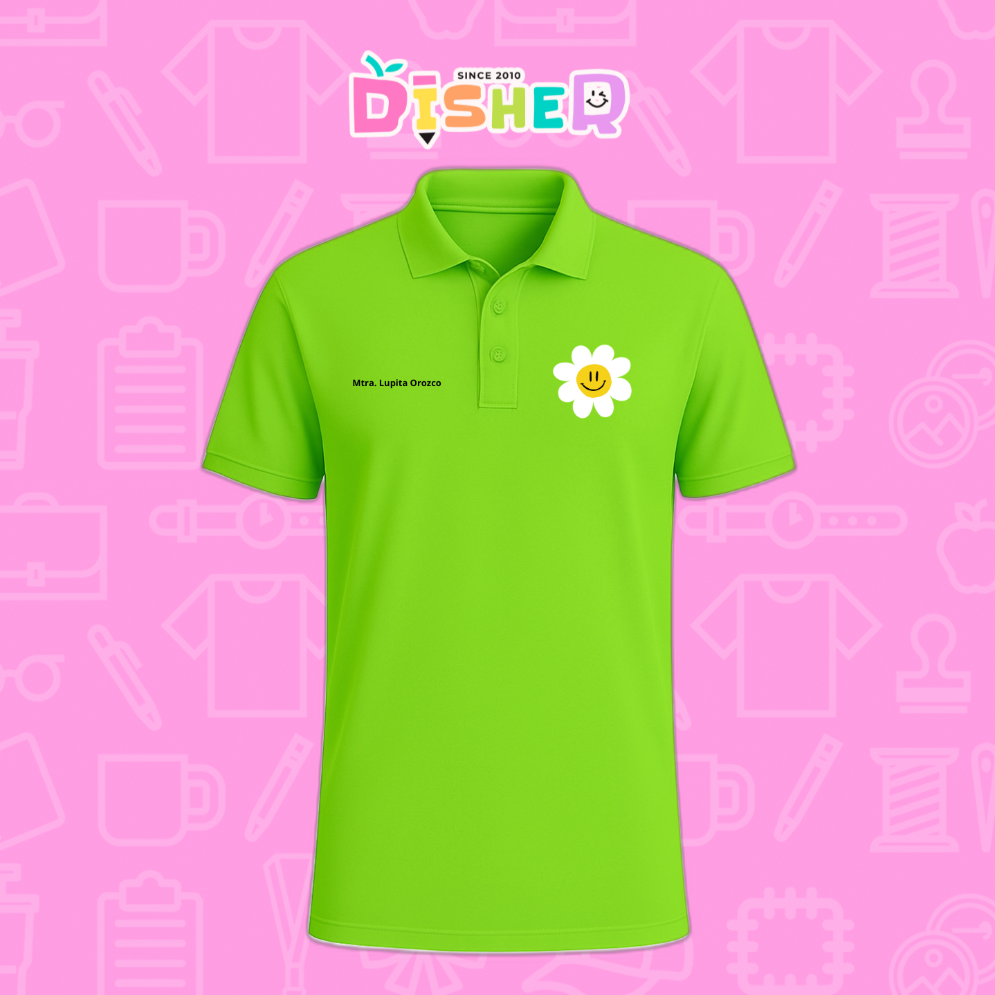 PBD-C-0023: Polo Bordada Dry Fit Caballero I Flor blanca