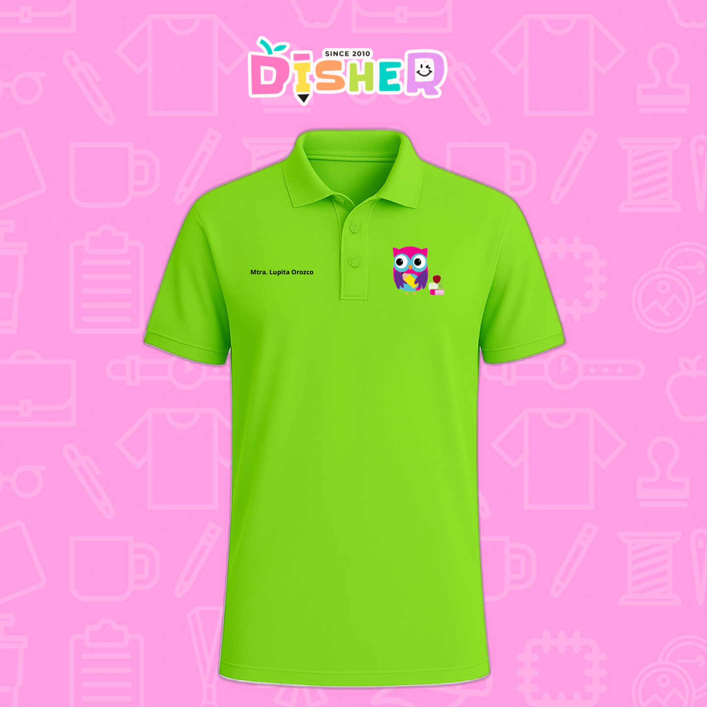 PBD-C-0098: Polo Bordada Dry Fit Caballero I Búho rosa