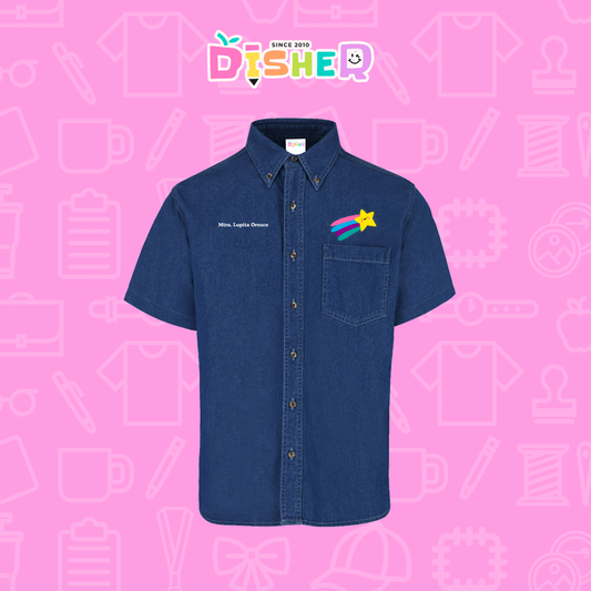 CBMC-C-019: Camisa Bordada Mezclilla Manga Corta Caballero I Estrella fugaz