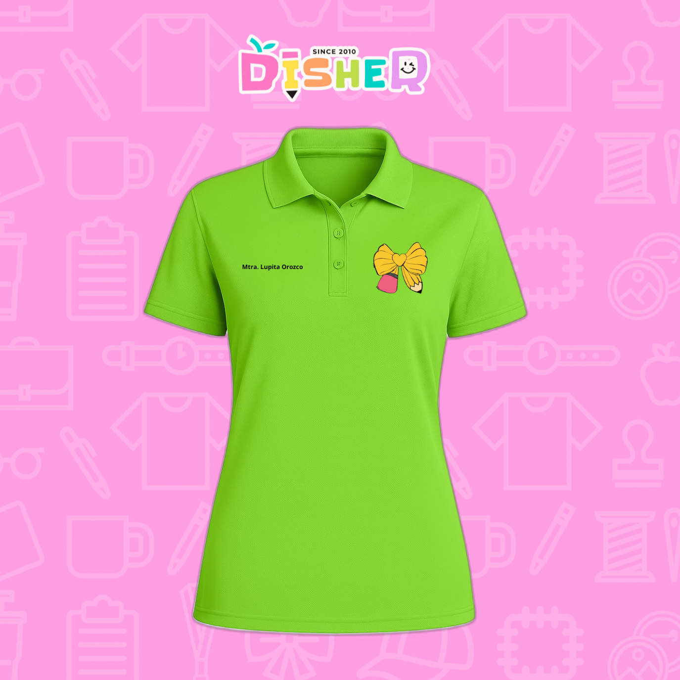 PBD-D-011 : Polo Bordada Dry Fit Dama I Moño lápiz amarillo