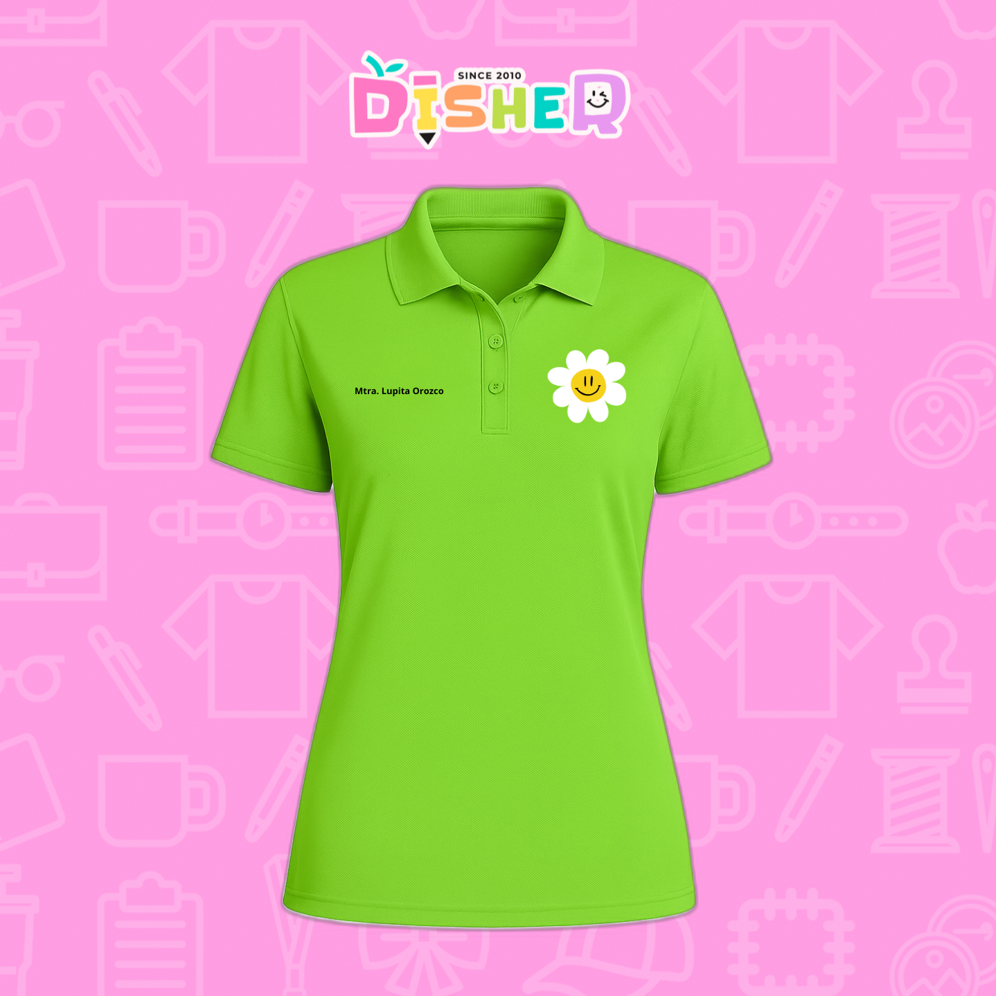 PBD-D-023: Polo Bordada Dry Fit Dama I Flor blanca