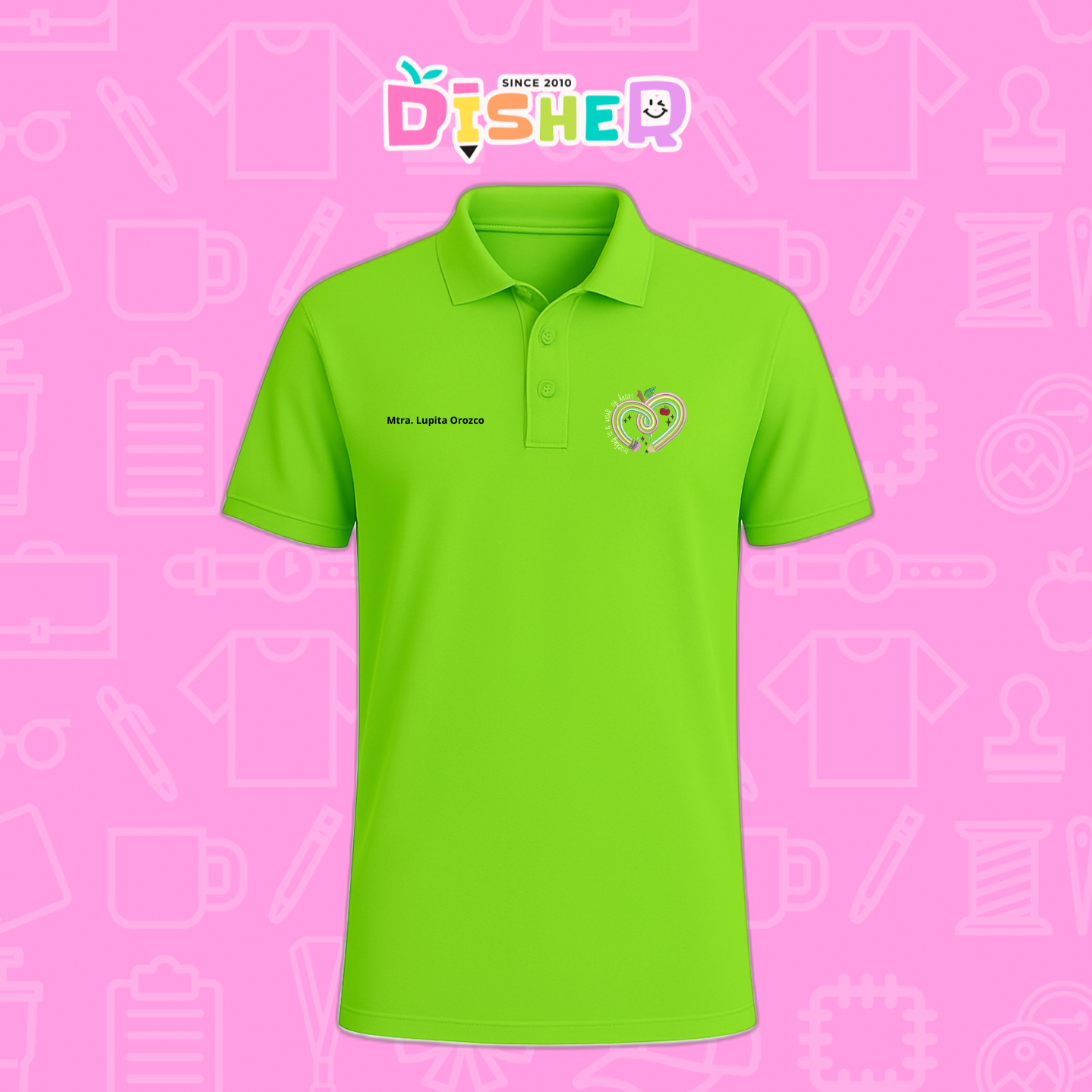 PBD-C-0013: Polo Bordada Dry Fit Caballero I Corazón lápiz tonos pastel