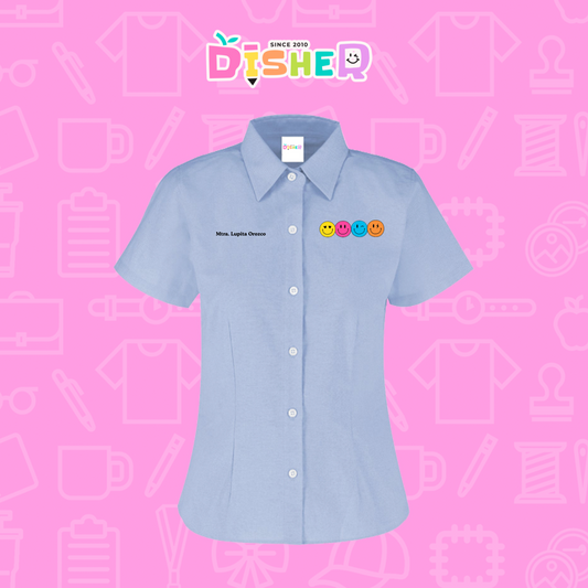 CBOC-D-024: Camisa Bordada Oxford Manga Corta Dama I Caritas felices