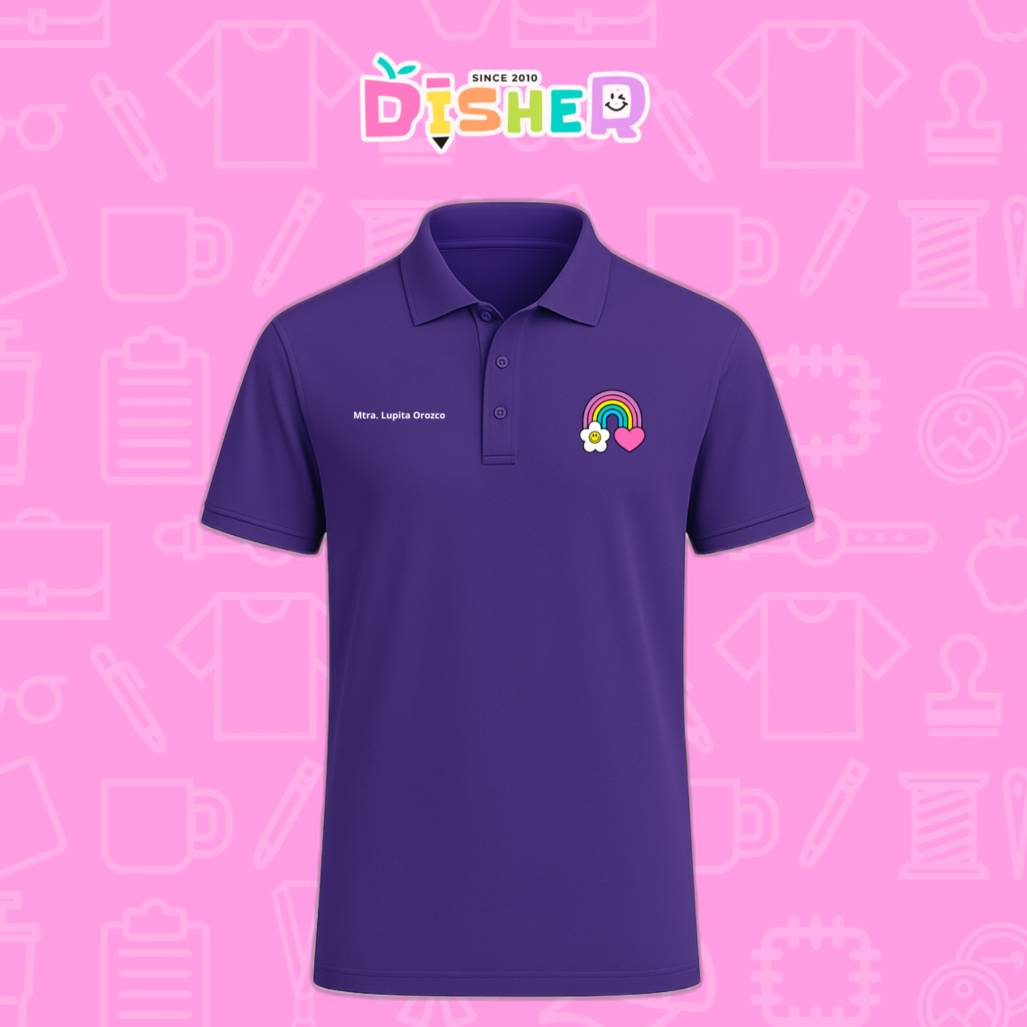 PBD-C-0025: Polo Bordada Dry Fit Caballero I Arcoíris corazón
