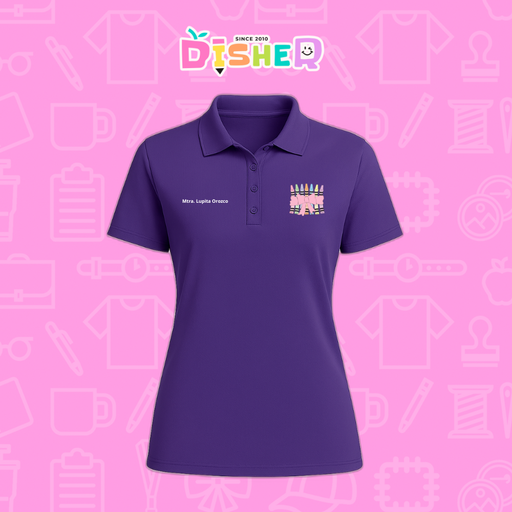 PBD-D-008 : Polo Bordada Dry Fit Dama I Crayones moño