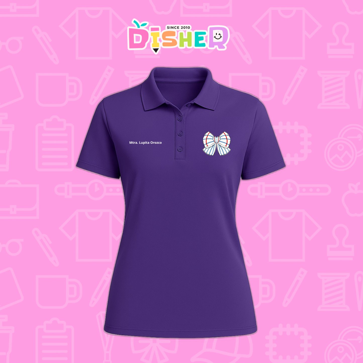 PBD-D-010 : Polo Bordada Dry Fit Dama I Moño rayas papel