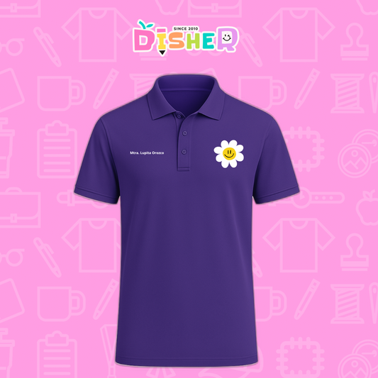 PBD-C-0023: Polo Bordada Dry Fit Caballero I Flor blanca