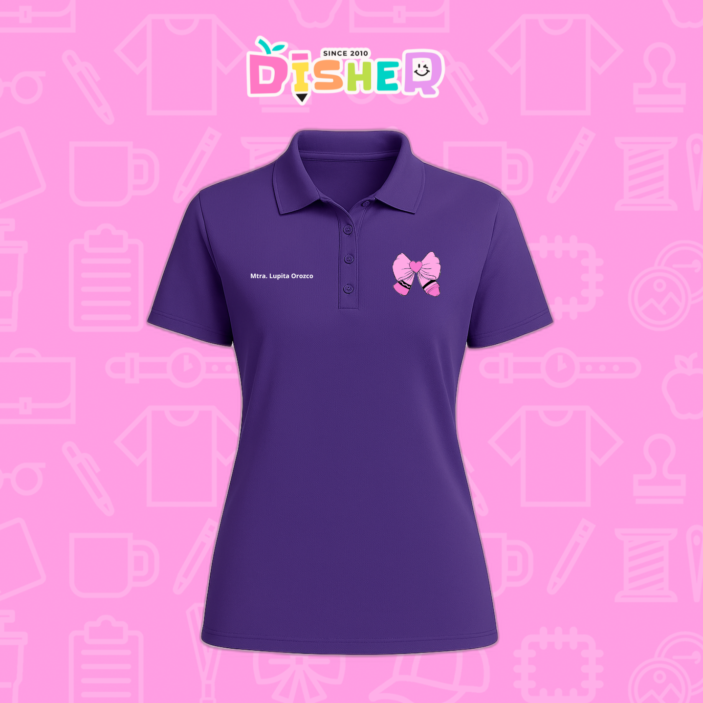 PBD-D-009 : Polo Bordada Dry Fit Dama I Moño rosa crayón