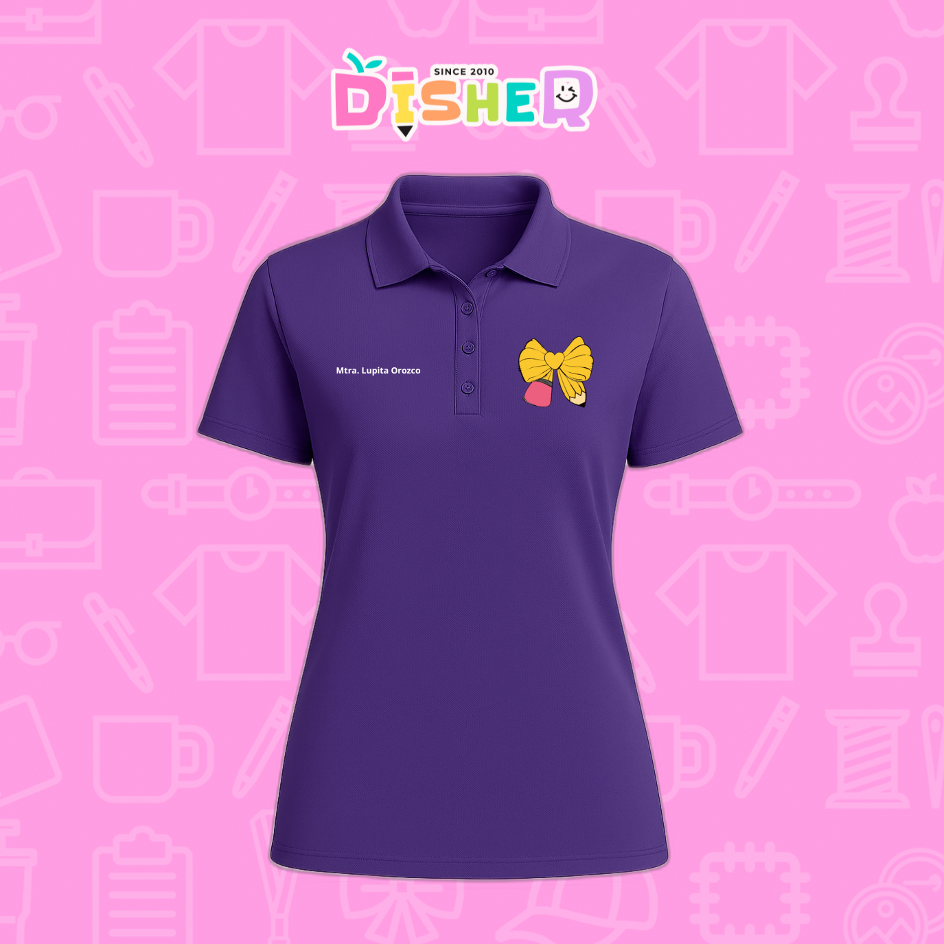PBD-D-011 : Polo Bordada Dry Fit Dama I Moño lápiz amarillo
