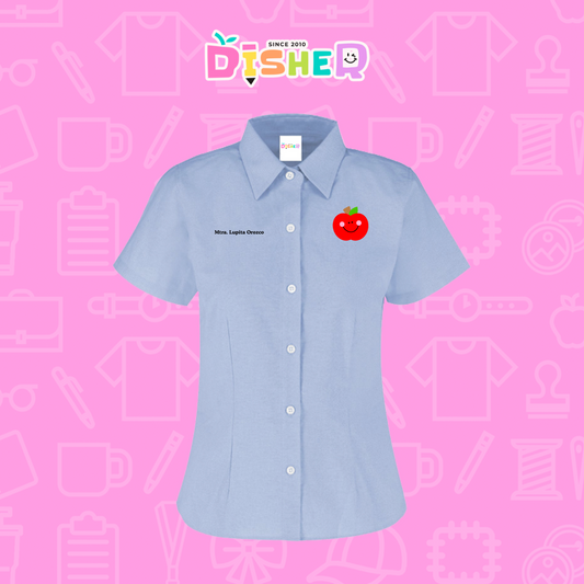 CBOC-D-030: Camisa Bordada Oxford Manga Corta Dama I Smiley apple