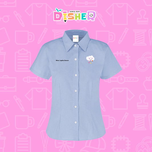 CBOC-D-022: Camisa Bordada Oxford Manga Corta Dama I Nube corazones