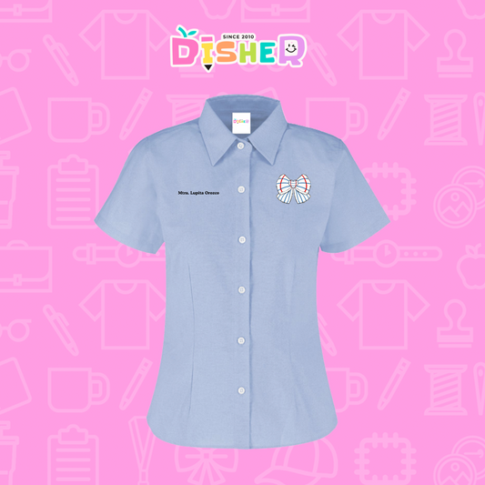 CBOC-D-010: Camisa Bordada Oxford Manga Corta Dama I Moño rayas papel