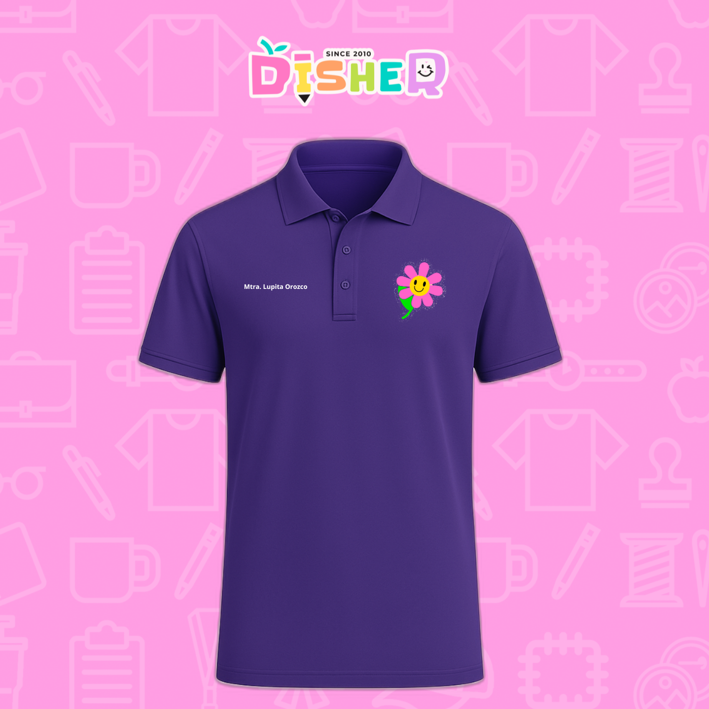 PBD-C-0020: Polo Bordada Dry Fit Caballero I Flor rosa