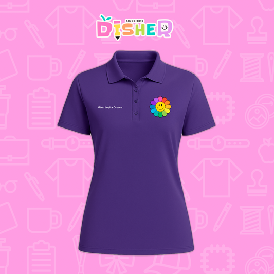 PBD-D-018: Polo Bordada Dry Fit Dama I Flor de colores