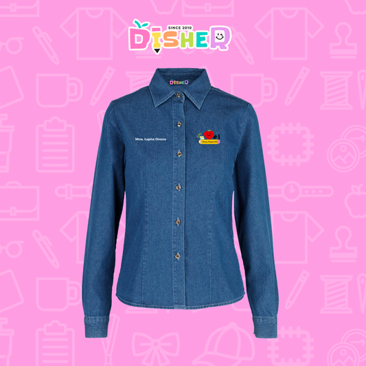 CBML-D-001: Camisa Bordada Mezclilla Manga Larga Dama I Manzana lápiz