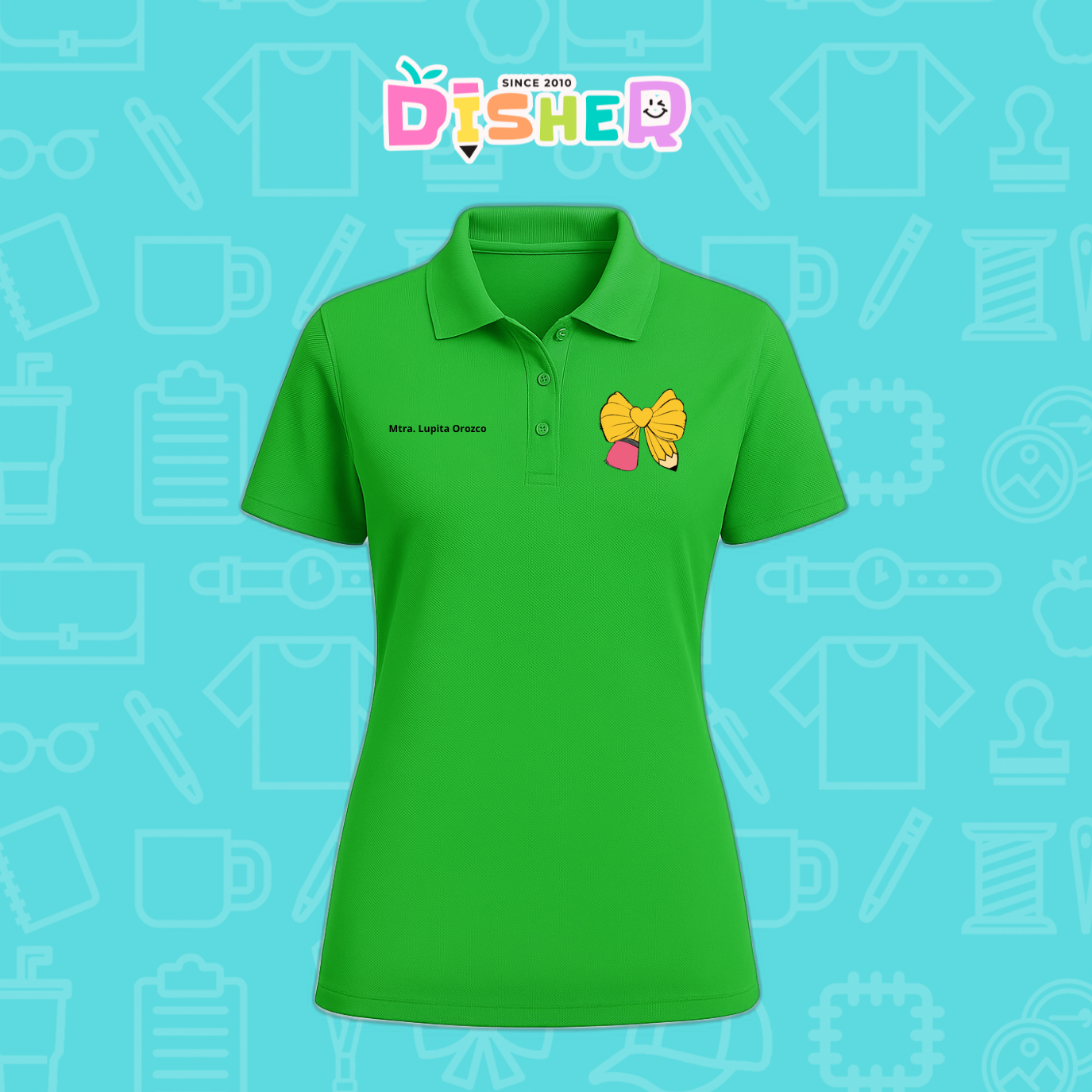 PBD-D-011 : Polo Bordada Dry Fit Dama I Moño lápiz amarillo