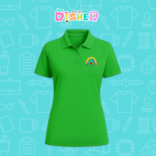 PBD-D-068: Polo Bordada Dry Fit Dama I Arcoíris lápiz manzanas