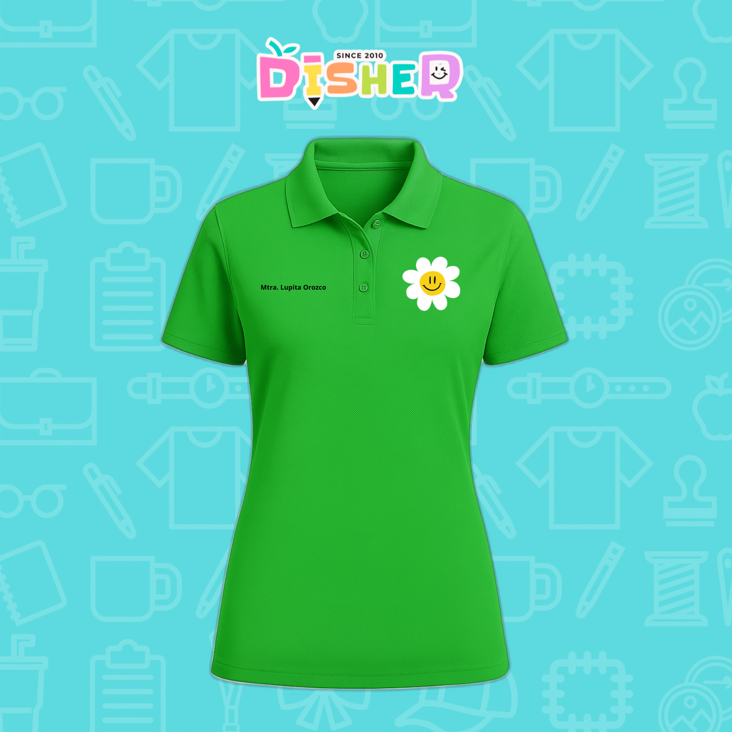 PBD-D-023: Polo Bordada Dry Fit Dama I Flor blanca
