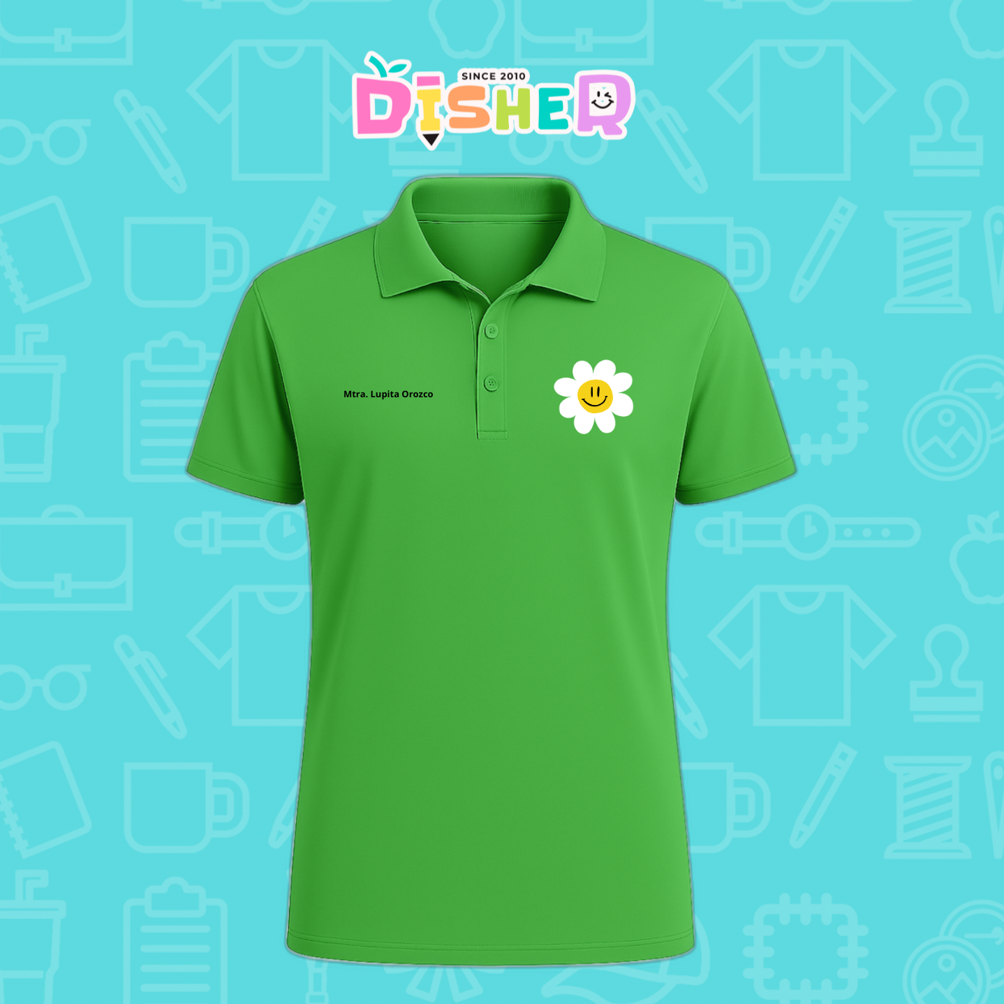 PBD-C-0023: Polo Bordada Dry Fit Caballero I Flor blanca