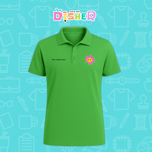 PBD-C-0020: Polo Bordada Dry Fit Caballero I Flor rosa