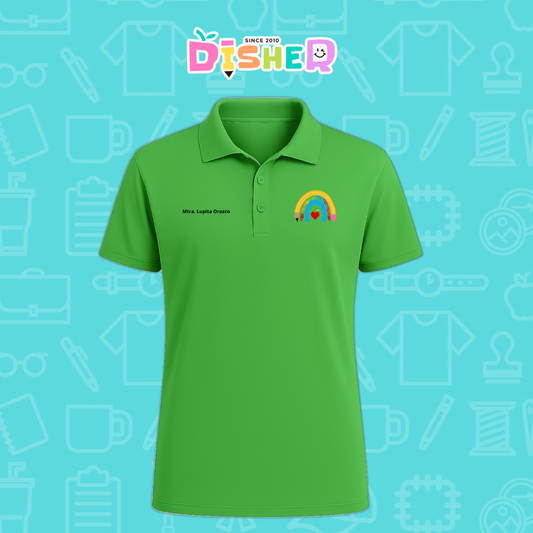 PBD-C-0068: Polo Bordada Dry Fit Caballero I  Arcoíris lápiz manzana