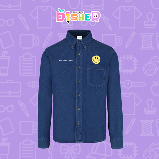 CBML-C-021: Camisa Bordada Mezclilla Manga Larga Caballero I Happy face