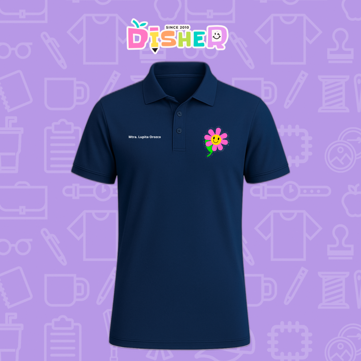 PBD-C-0020: Polo Bordada Dry Fit Caballero I Flor rosa