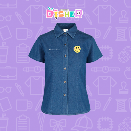 CBMC-D-021 : Camisa Bordada Mezclilla Manga Corta Dama I Happy face