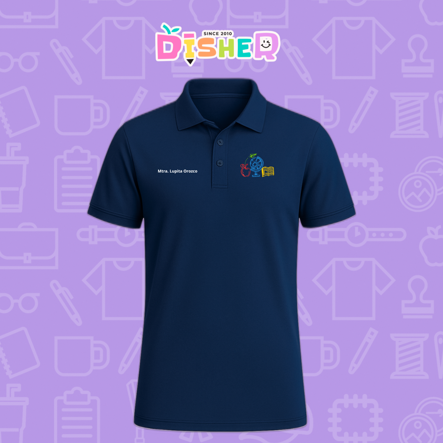 PBD-C-0071: Polo Bordada Dry Fit Caballero I Globo terráqueo trazos
