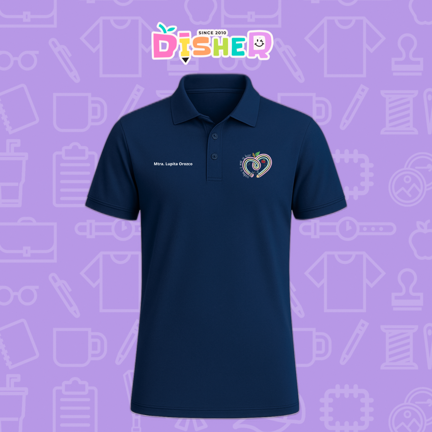 PBD-C-0013: Polo Bordada Dry Fit Caballero I Corazón lápiz tonos pastel