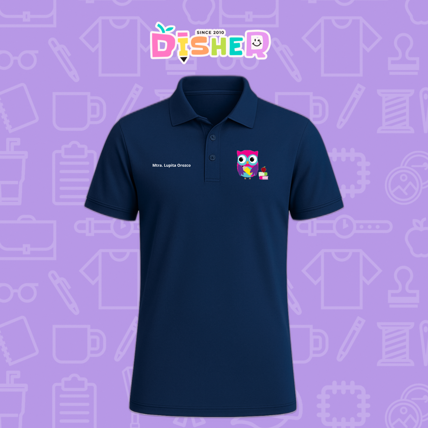 PBD-C-0098: Polo Bordada Dry Fit Caballero I Búho rosa