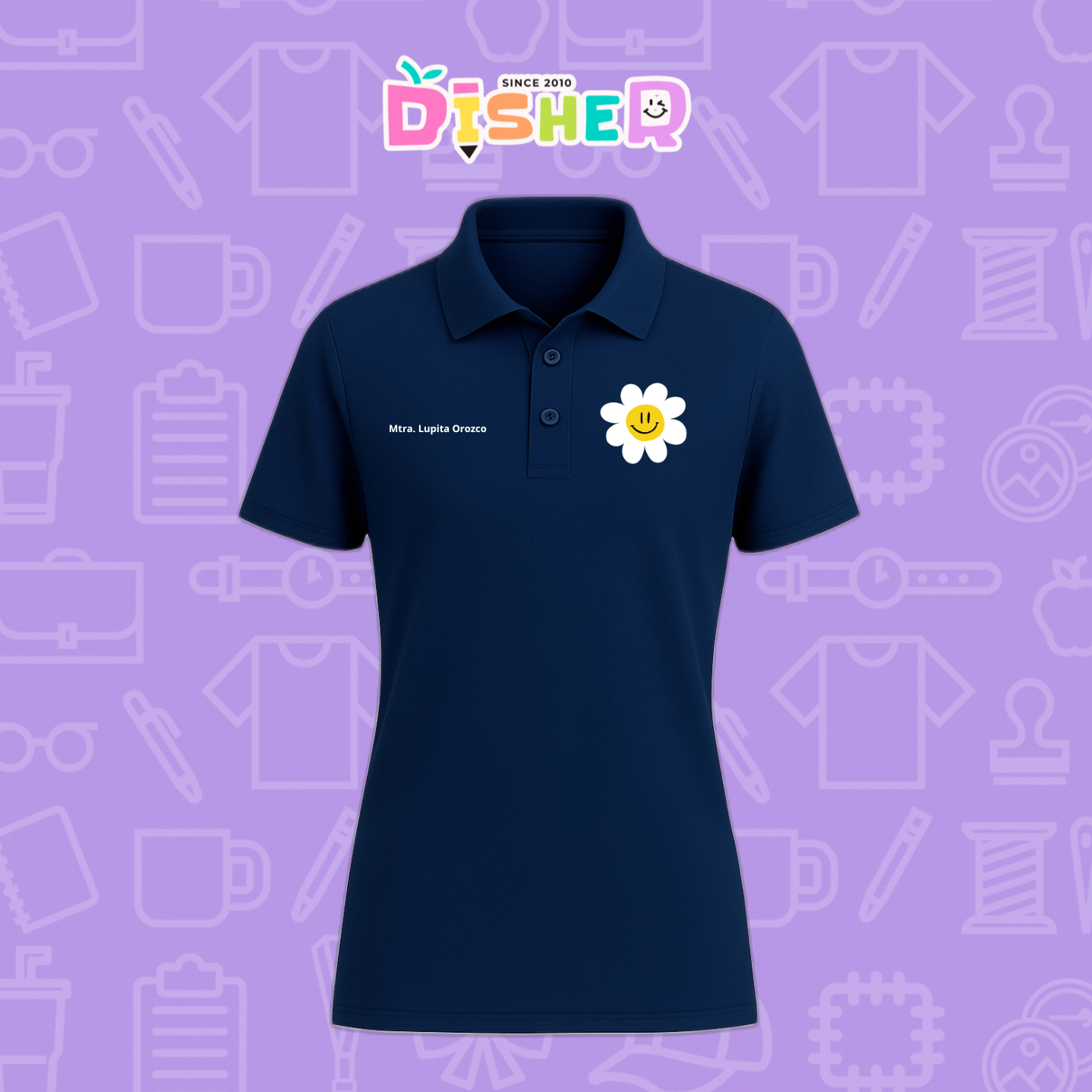 PBD-D-023: Polo Bordada Dry Fit Dama I Flor blanca