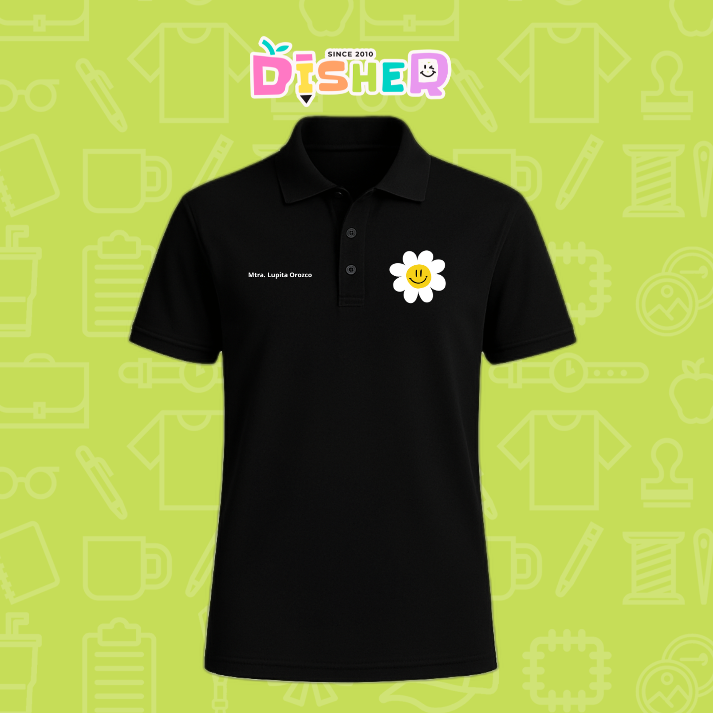 PBD-C-0023: Polo Bordada Dry Fit Caballero I Flor blanca