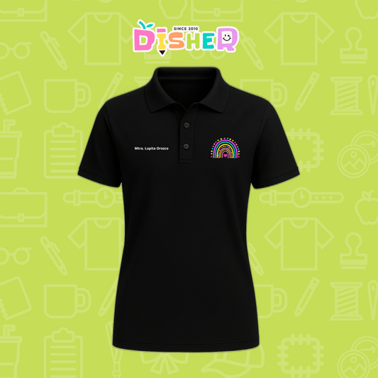 PBD-D-087: Polo Bordada Dry Fit Dama I Arcoíris corazones
