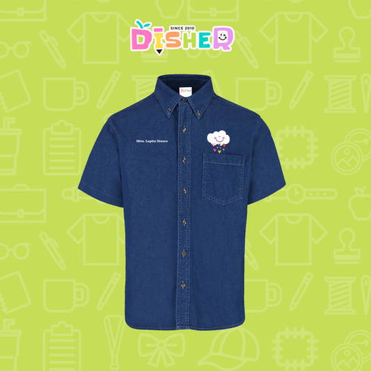 CBMC-C-022: Camisa Bordada Mezclilla Manga Corta Caballero I Nube corazones