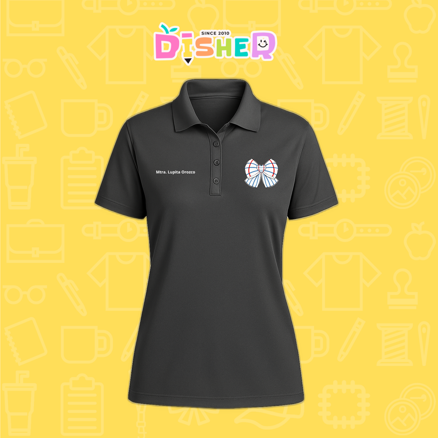 PBD-D-010 : Polo Bordada Dry Fit Dama I Moño rayas papel
