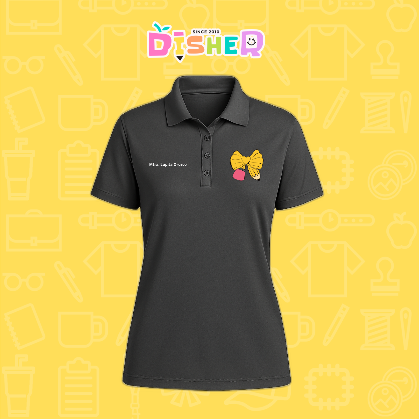 PBD-D-011 : Polo Bordada Dry Fit Dama I Moño lápiz amarillo