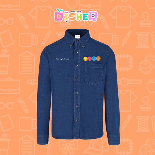 CBML-C-024: Camisa Bordada Mezclilla Manga Larga Caballero I Caritas felices