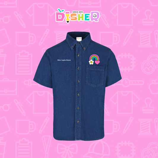 CBMC-C-025: Camisa Bordada Mezclilla Manga Corta Caballero I Arcoiris corazón