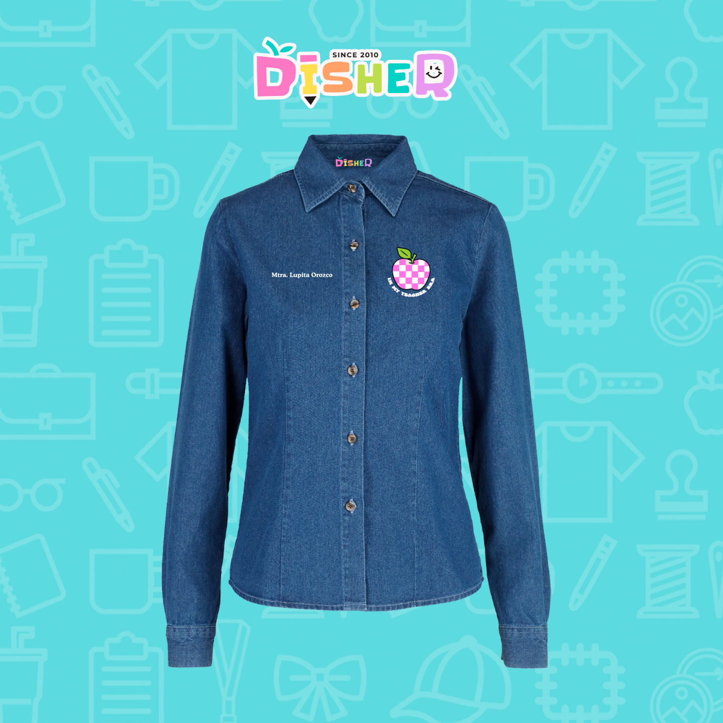 CBML-D-026: Camisa Bordada Mezclilla Manga Larga Dama I Manzana cuadros