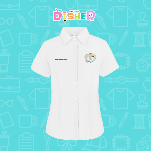 CBOC-D-013: Camisa Bordada Oxford Manga Corta Dama I Corazón lápiz tonos