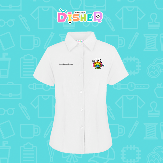 CBOC-D-029: Camisa Bordada Oxford Manga Corta Dama I Arcoíris manitas