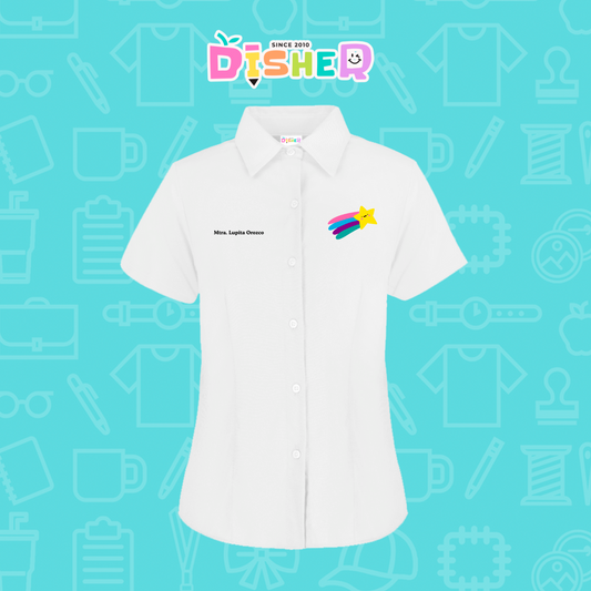 CBOC-D-019: Camisa Bordada Oxford Manga Corta Dama I Estrella fugaz