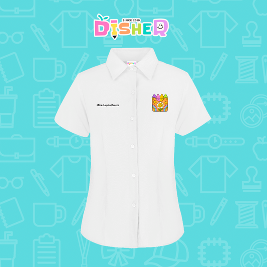 CBOC-D-015: Camisa Bordada Oxford Manga Corta Dama I Crayones flor