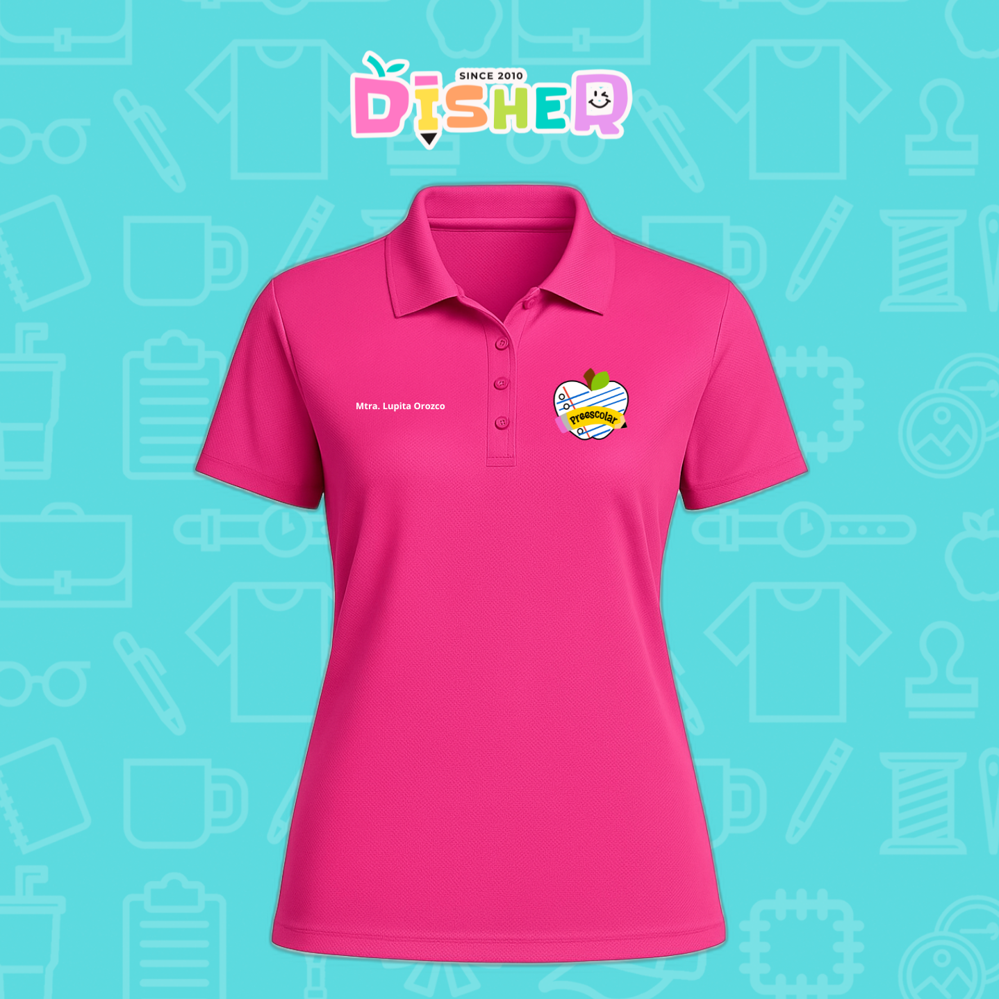 PBD-D-092: Polo Bordada Dry Fit Dama I Corazón papel preescolar