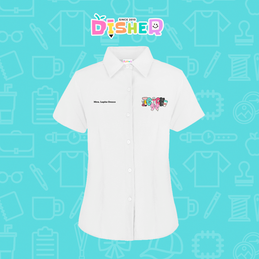CBOC-D-006: Camisa Bordada Oxford Manga Corta Dama I Teach Pink