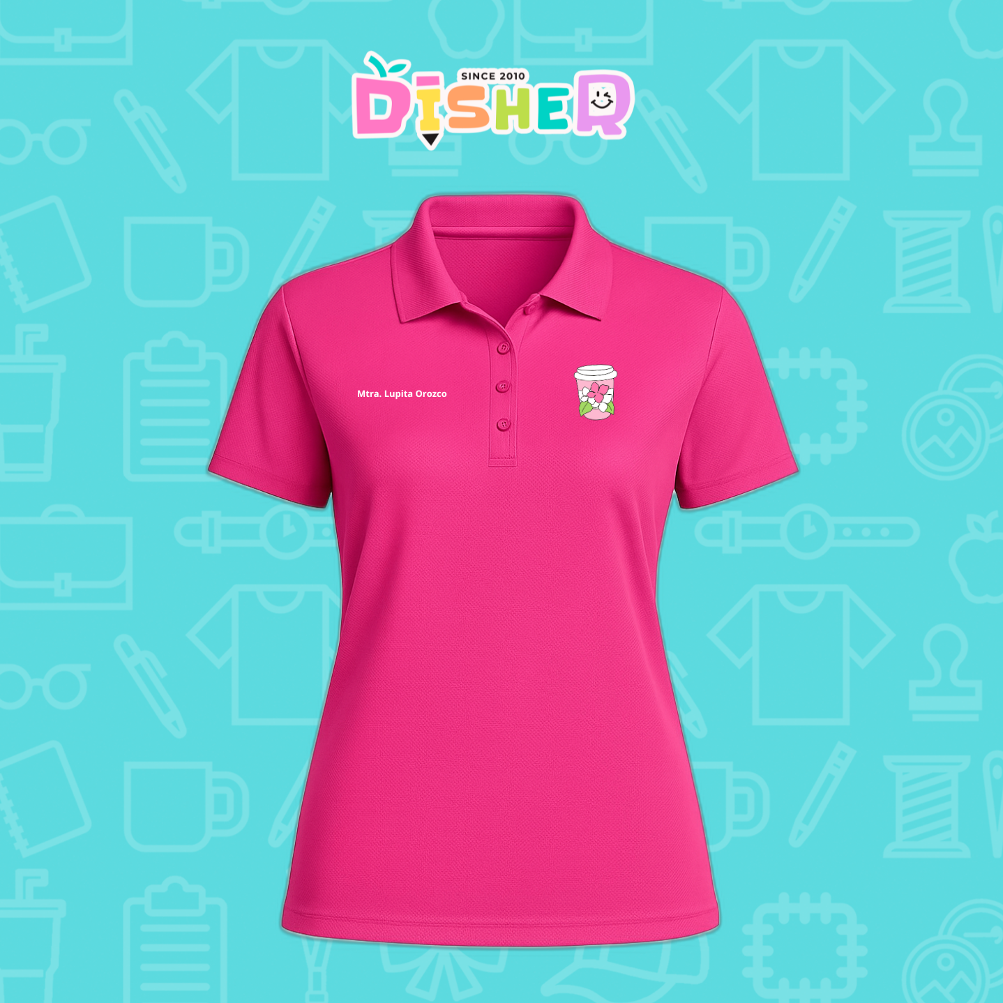 PBD-D-041: Polo Bordada Dry Fit Dama I Cafe flores